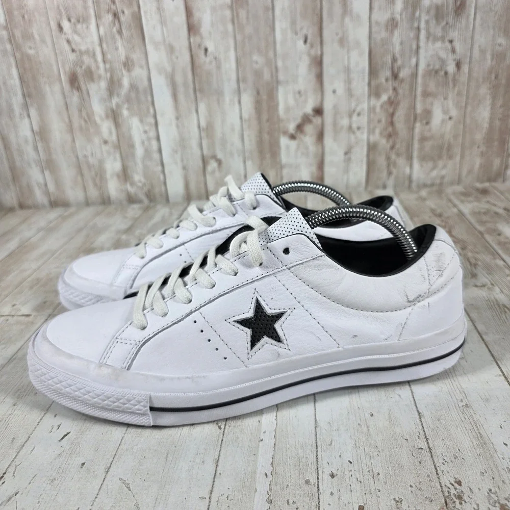 Converse One Star Perforated Leather Low Top White Black Sneakers 158464C 10.5W